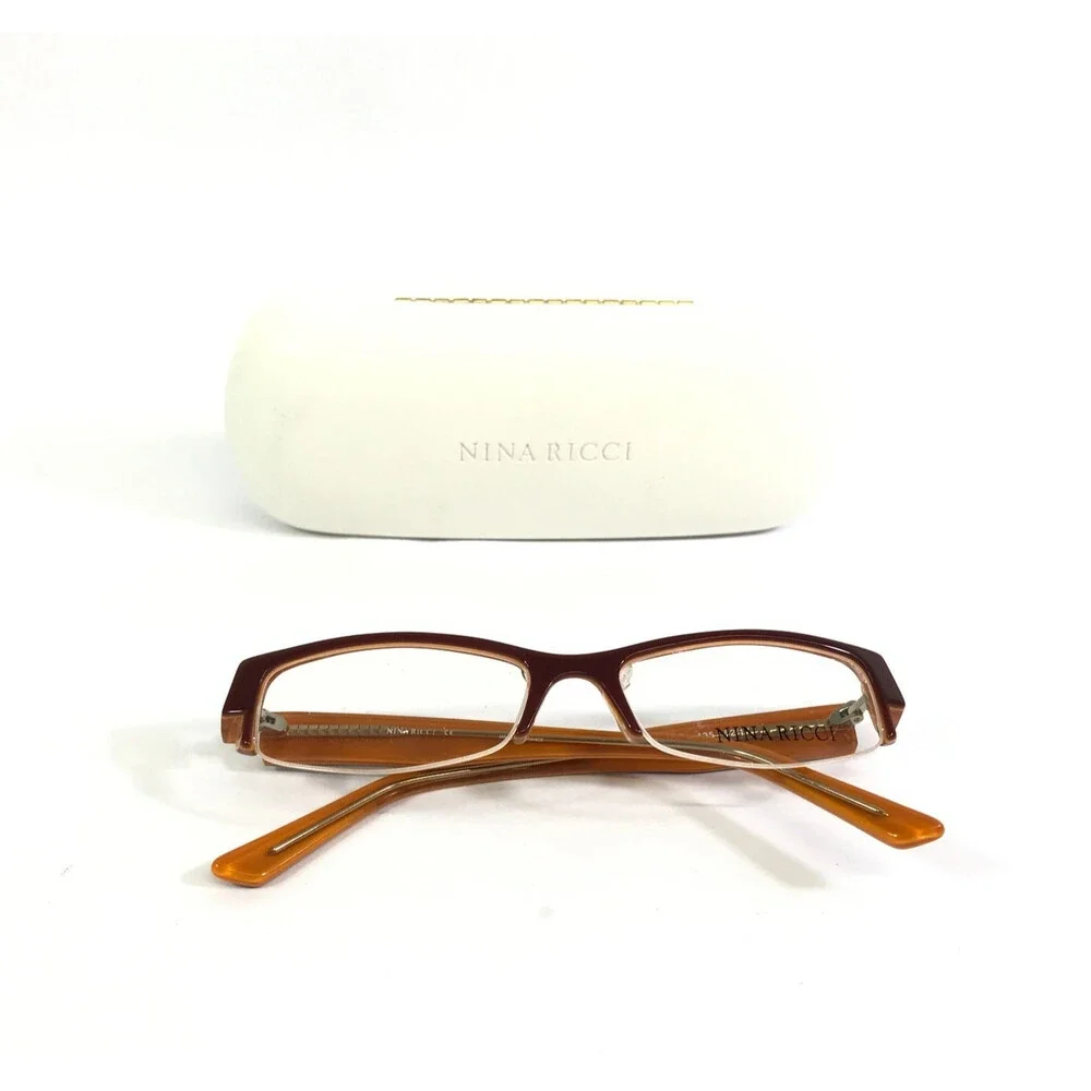Nina Ricci Eyeglasses Frame NR2527 C02 Brown Orange Rectangle Half Rim 52-17-135